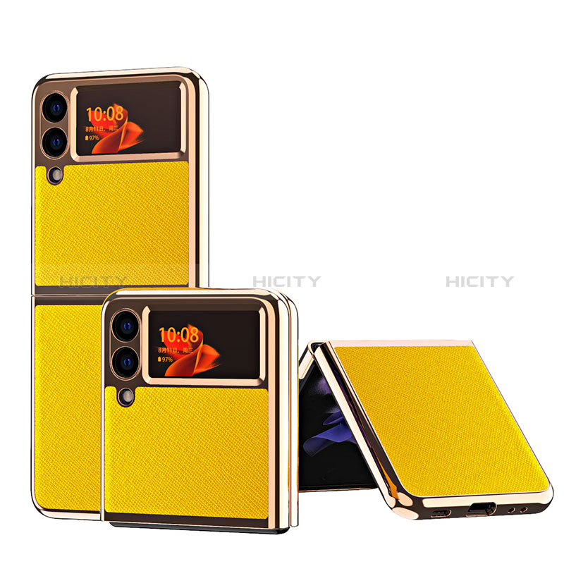 Coque Luxe Cuir et Plastique Housse Etui Mat ZL4 pour Samsung Galaxy Z Flip3 5G Jaune Plus