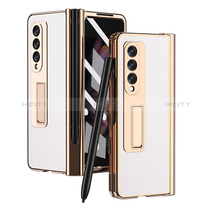 Coque Luxe Cuir et Plastique Housse Etui Mat ZL4 pour Samsung Galaxy Z Fold3 5G Blanc Plus