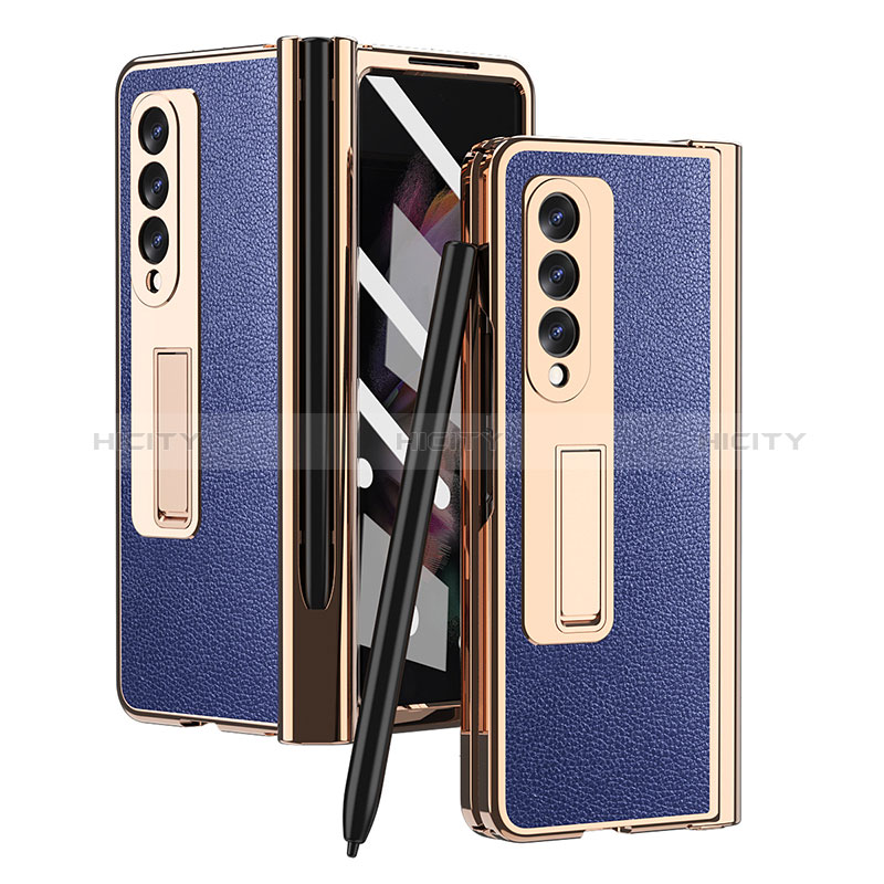 Coque Luxe Cuir et Plastique Housse Etui Mat ZL4 pour Samsung Galaxy Z Fold3 5G Bleu Plus