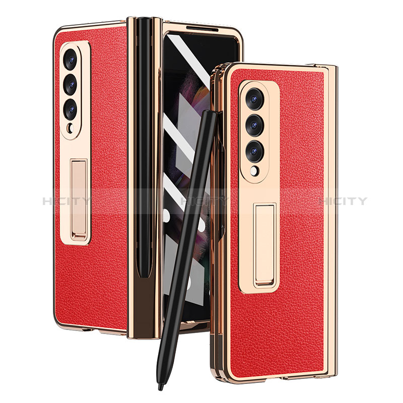 Coque Luxe Cuir et Plastique Housse Etui Mat ZL4 pour Samsung Galaxy Z Fold3 5G Rouge Plus