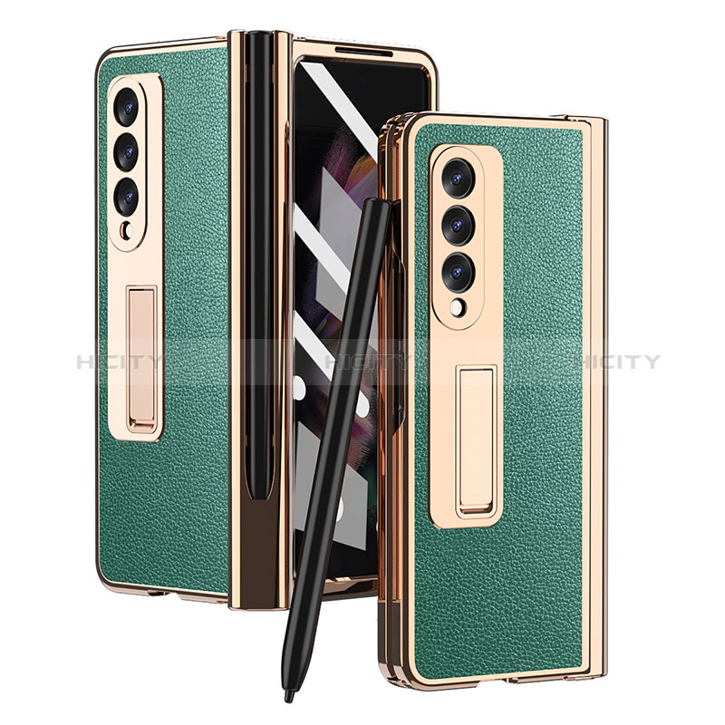 Coque Luxe Cuir et Plastique Housse Etui Mat ZL4 pour Samsung Galaxy Z Fold3 5G Vert Plus