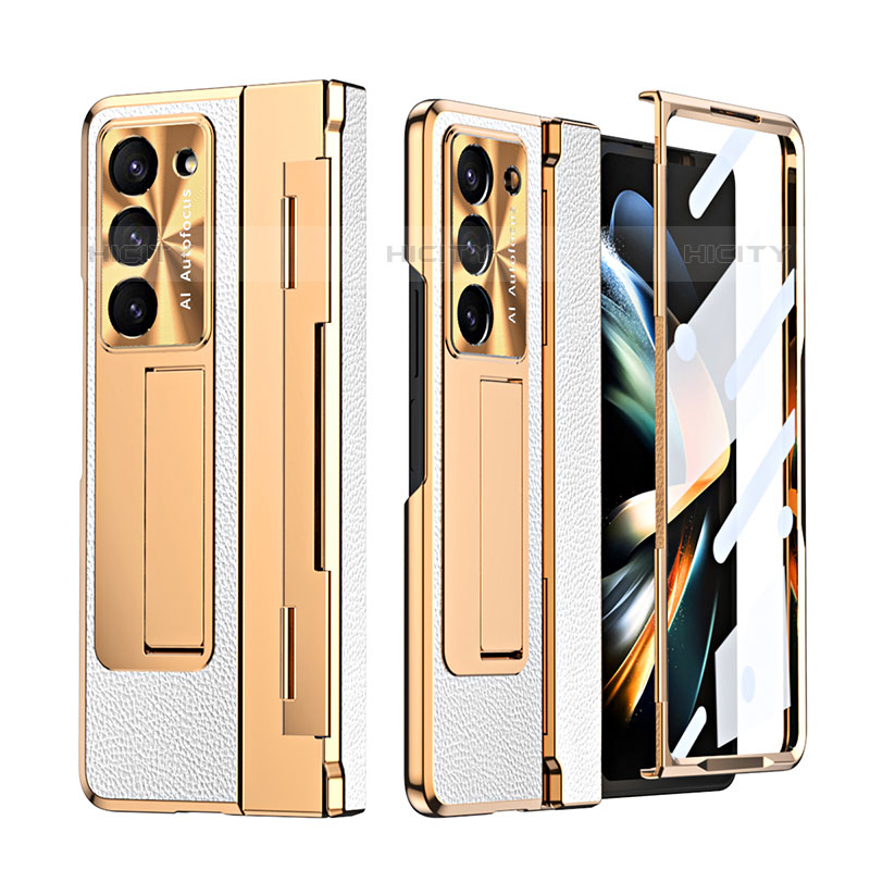 Coque Luxe Cuir et Plastique Housse Etui Mat ZL4 pour Samsung Galaxy Z Fold5 5G Blanc Plus