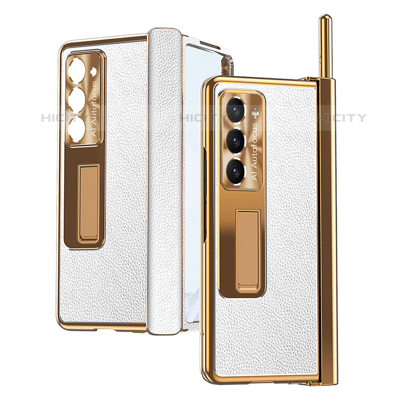 Coque Luxe Cuir et Plastique Housse Etui Mat ZL4 pour Samsung Galaxy Z Fold5 5G Blanc Plus