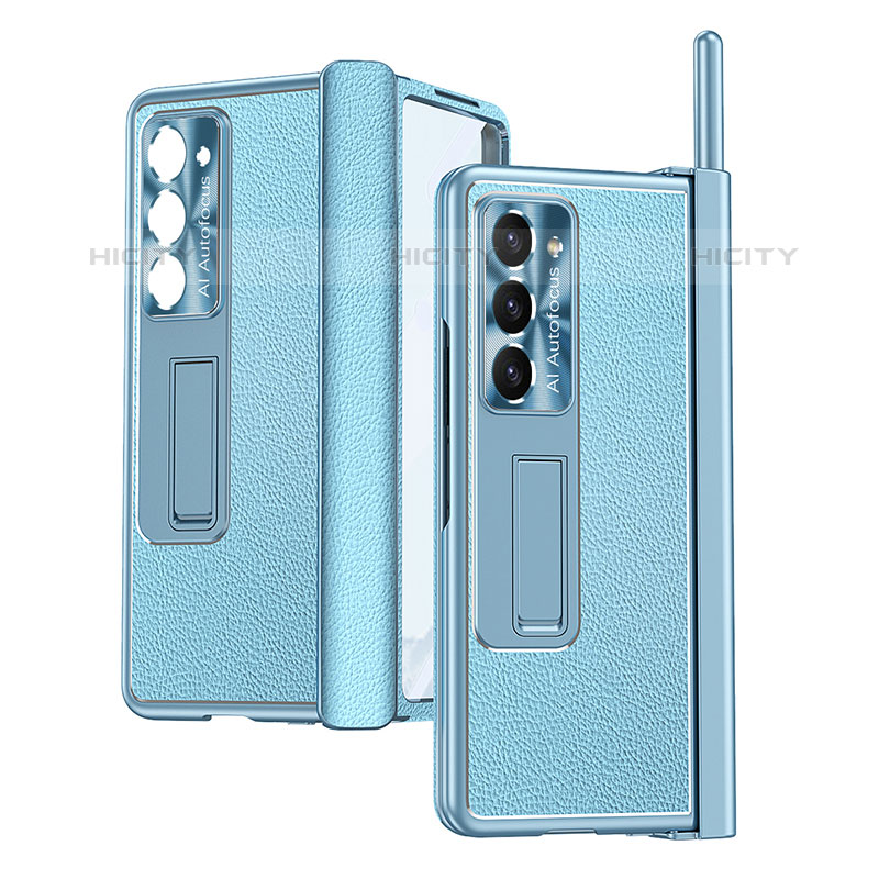 Coque Luxe Cuir et Plastique Housse Etui Mat ZL4 pour Samsung Galaxy Z Fold5 5G Bleu Ciel Plus