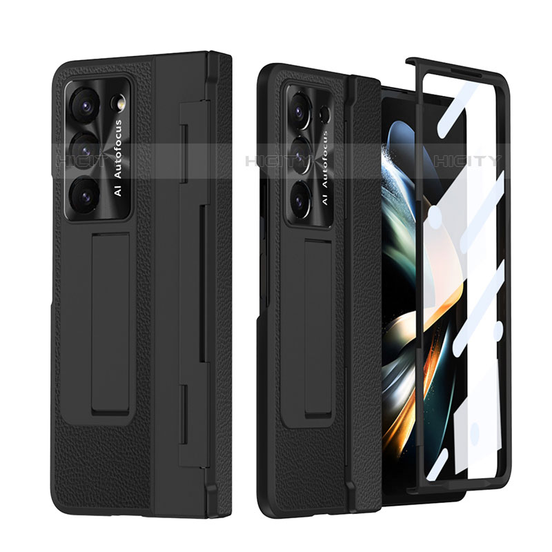 Coque Luxe Cuir et Plastique Housse Etui Mat ZL4 pour Samsung Galaxy Z Fold5 5G Noir Plus