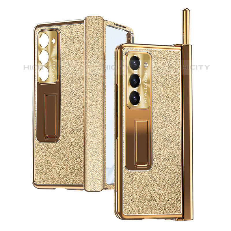 Coque Luxe Cuir et Plastique Housse Etui Mat ZL4 pour Samsung Galaxy Z Fold5 5G Or Plus