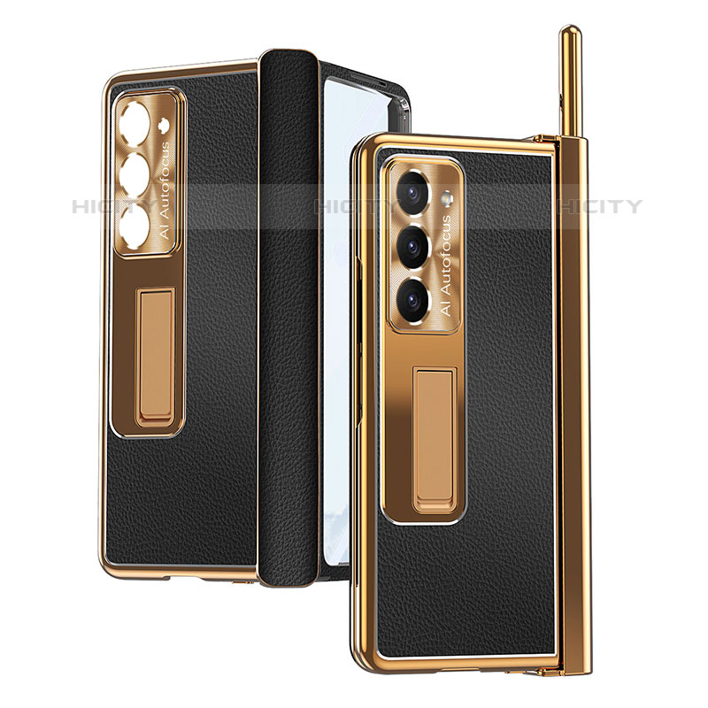 Coque Luxe Cuir et Plastique Housse Etui Mat ZL4 pour Samsung Galaxy Z Fold5 5G Or et Noir Plus