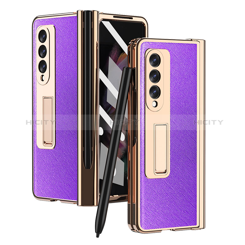 Coque Luxe Cuir et Plastique Housse Etui Mat ZL5 pour Samsung Galaxy Z Fold3 5G Violet Plus