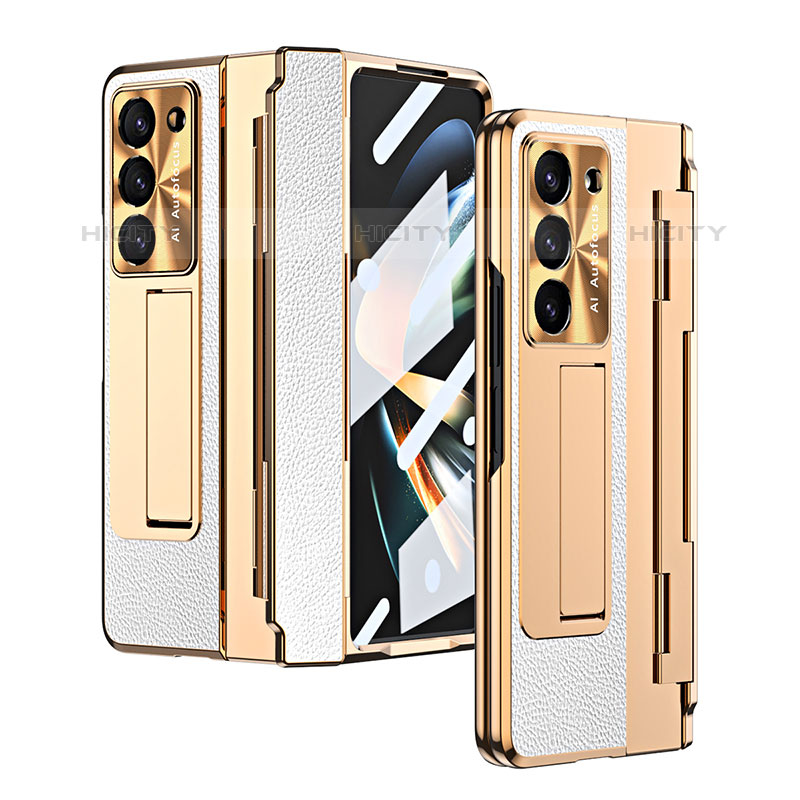 Coque Luxe Cuir et Plastique Housse Etui Mat ZL5 pour Samsung Galaxy Z Fold5 5G Blanc Plus