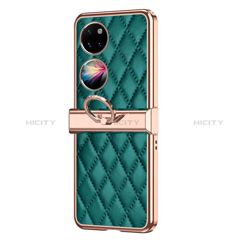 Coque Luxe Cuir et Plastique Housse Etui Mat ZL6 pour Huawei P50 Pocket Vert Plus