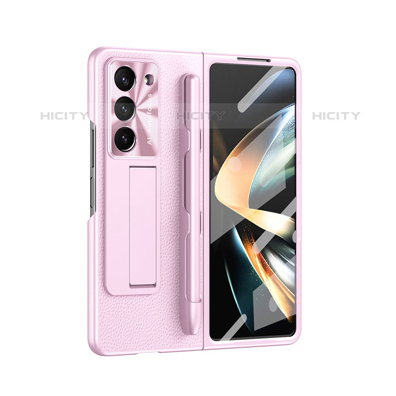 Coque Luxe Cuir et Plastique Housse Etui Mat ZL6 pour Samsung Galaxy Z Fold5 5G Or Rose Plus