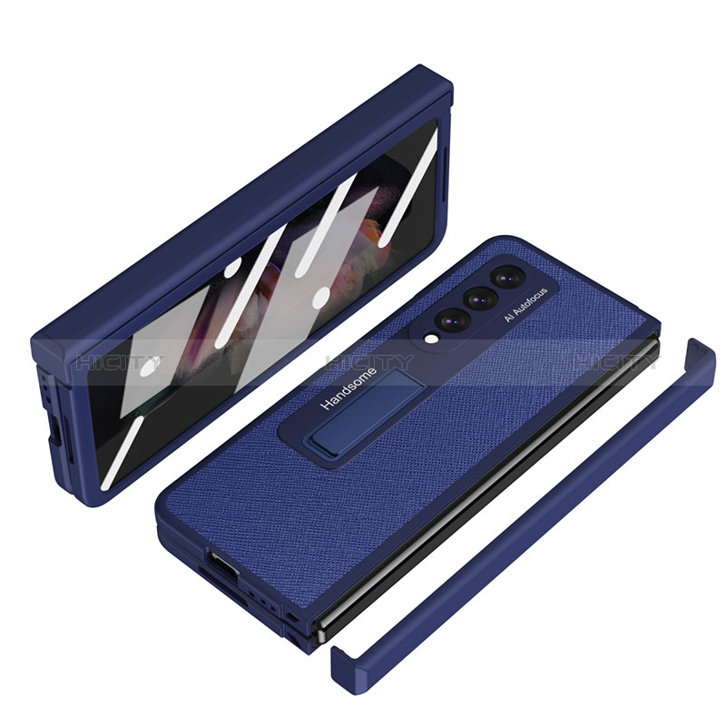 Coque Luxe Cuir et Plastique Housse Etui Mat ZL7 pour Samsung Galaxy Z Fold3 5G Bleu Plus