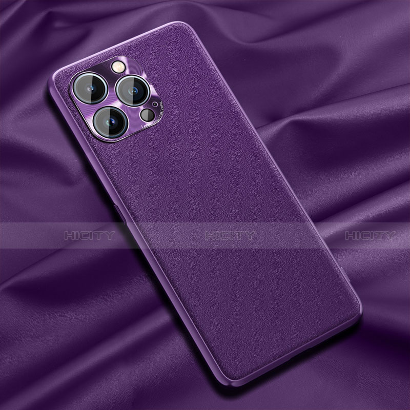 Coque Luxe Cuir Housse Etui A01 pour Apple iPhone 14 Pro Max Violet Plus