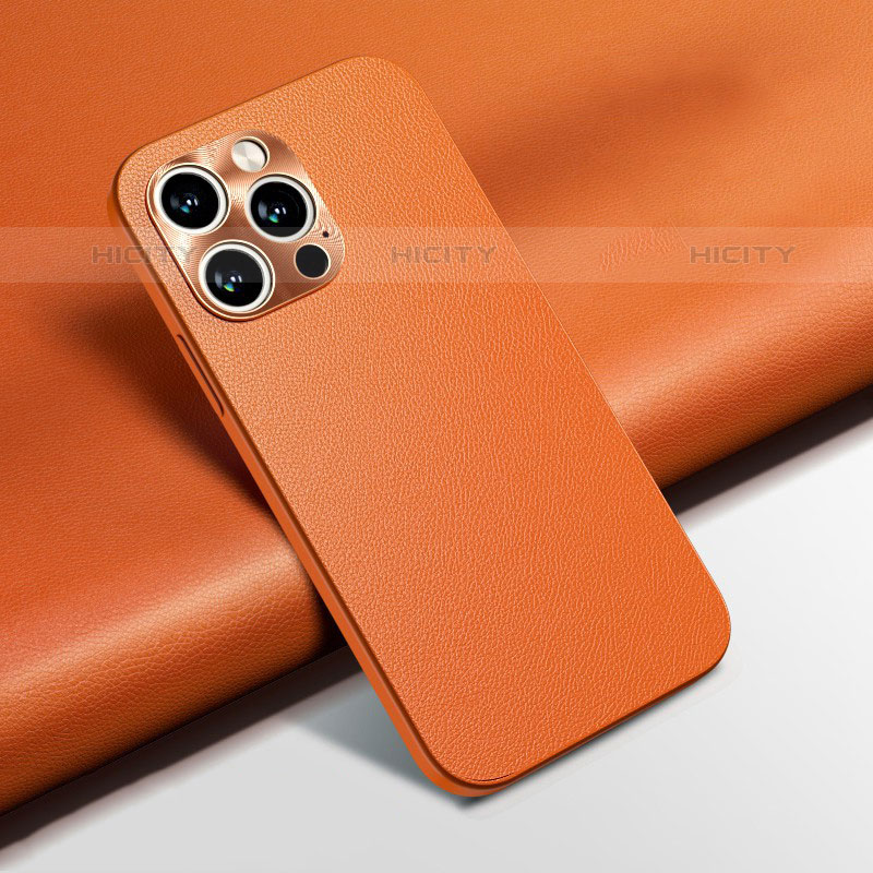 Coque Luxe Cuir Housse Etui A02 pour Apple iPhone 16 Pro Orange Plus