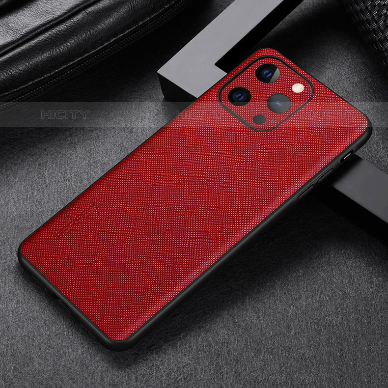 Coque Luxe Cuir Housse Etui A04 pour Apple iPhone 16 Pro Max Rouge Plus