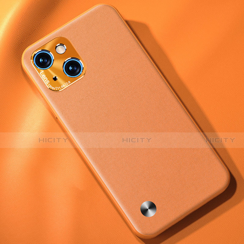 Coque Luxe Cuir Housse Etui A05 pour Apple iPhone 15 Orange Plus