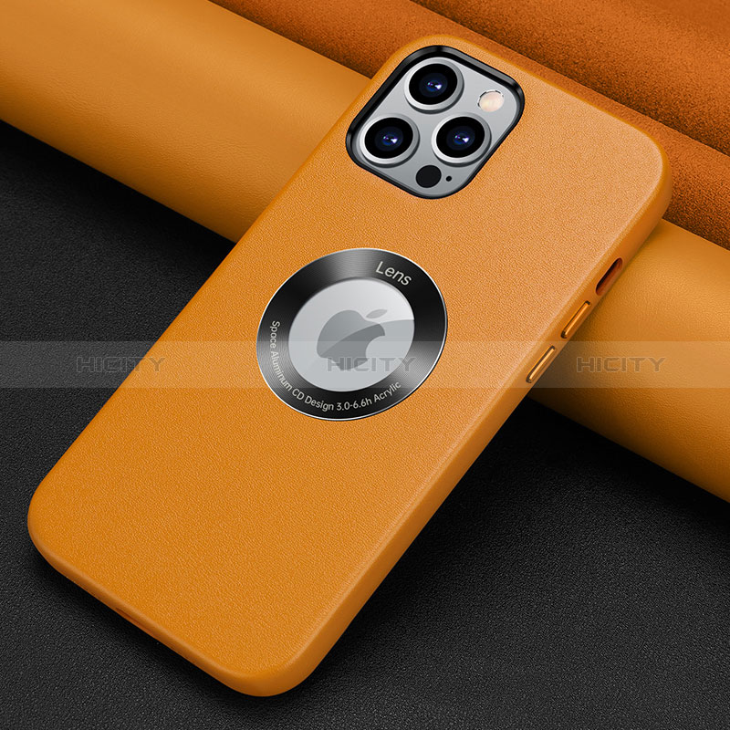 Coque Luxe Cuir Housse Etui A08 pour Apple iPhone 14 Pro Max Orange Plus