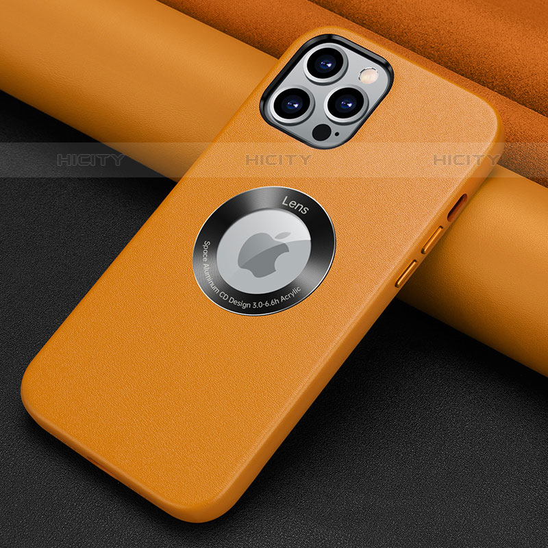 Coque Luxe Cuir Housse Etui A08 pour Apple iPhone 15 Pro Max Orange Plus