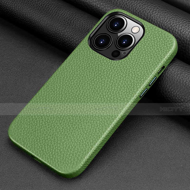 Coque Luxe Cuir Housse Etui A09 pour Apple iPhone 13 Pro Vert Plus