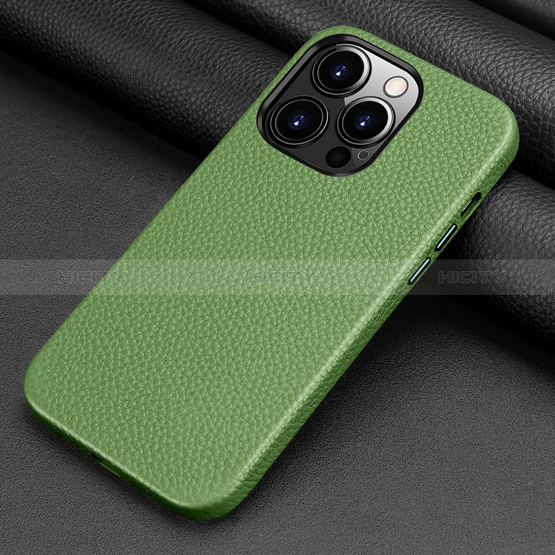 Coque Luxe Cuir Housse Etui A09 pour Apple iPhone 14 Pro Max Vert Plus