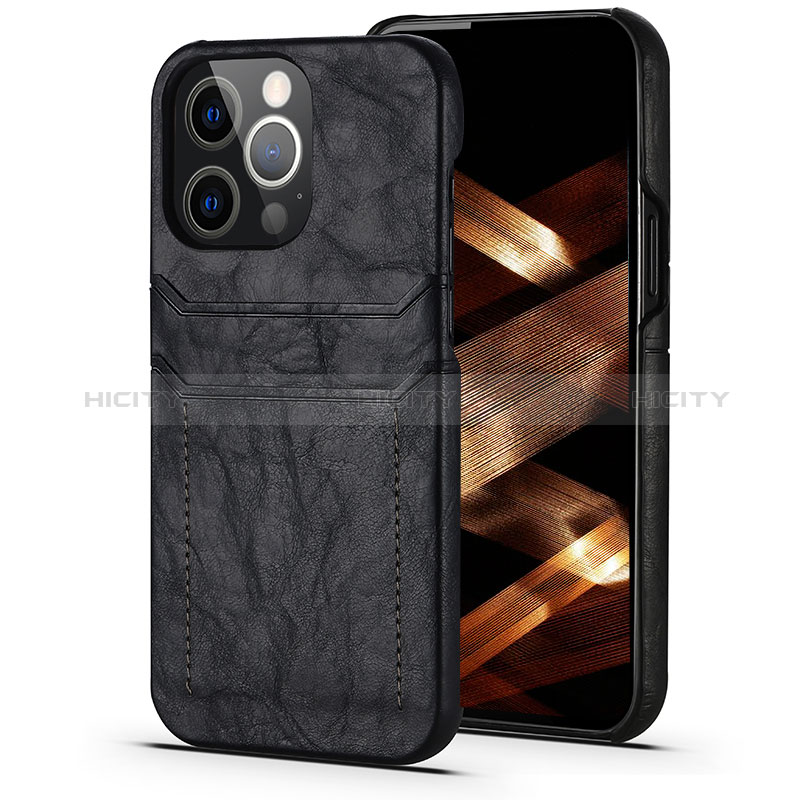 Coque Luxe Cuir Housse Etui A14 pour Apple iPhone 14 Pro Noir Plus