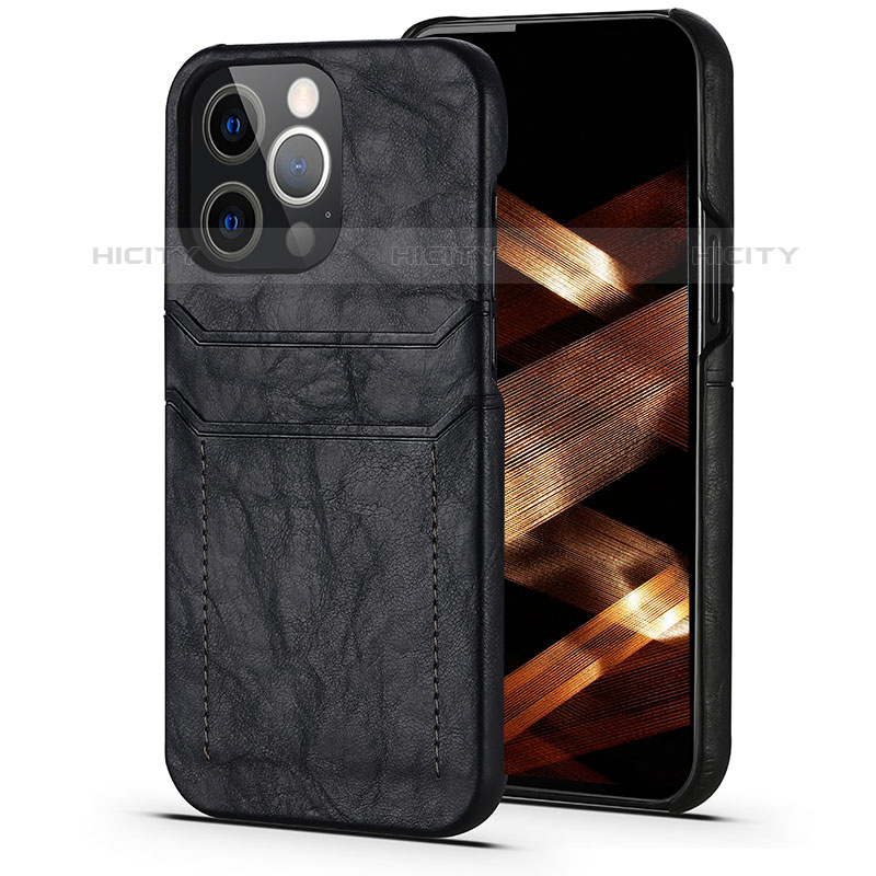 Coque Luxe Cuir Housse Etui A14 pour Apple iPhone 15 Pro Max Noir Plus