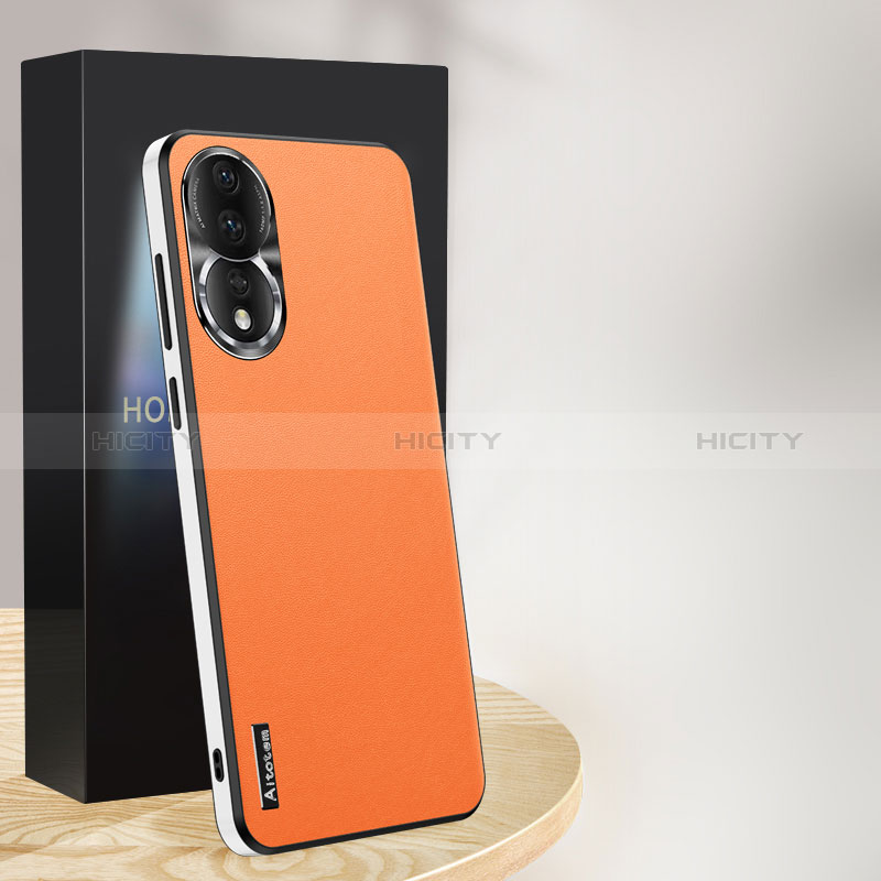 Coque Luxe Cuir Housse Etui AT1 pour Huawei Honor 80 5G Orange Plus