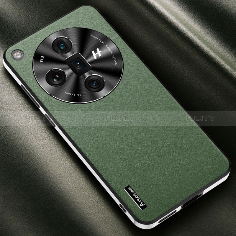 Coque Luxe Cuir Housse Etui AT1 pour Oppo Find X7 Ultra 5G Vert Plus