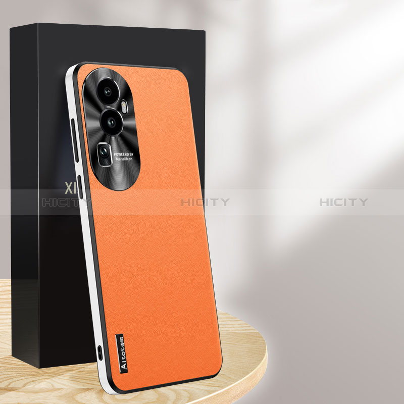 Coque Luxe Cuir Housse Etui AT1 pour Oppo Reno10 Pro+ Plus 5G Orange Plus