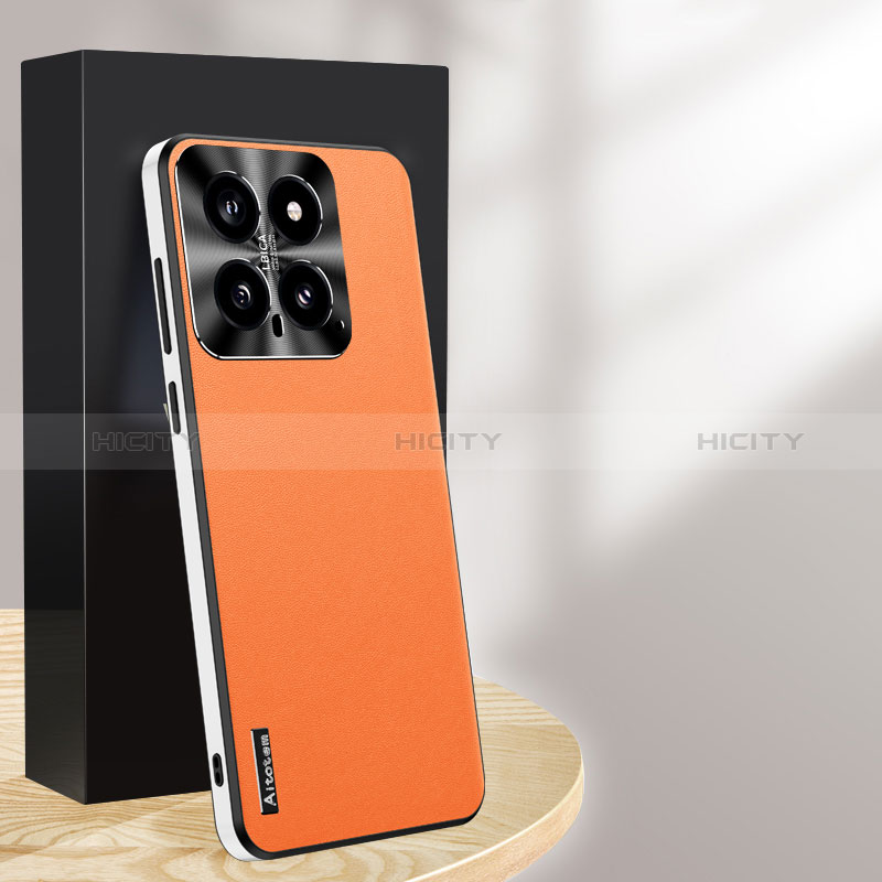 Coque Luxe Cuir Housse Etui AT1 pour Xiaomi Mi 14 Pro 5G Orange Plus