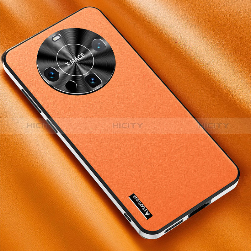 Coque Luxe Cuir Housse Etui AT2 pour Huawei Mate 60 Orange Plus