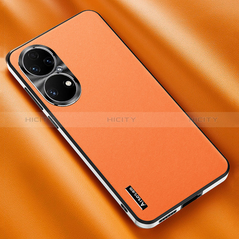 Coque Luxe Cuir Housse Etui AT2 pour Huawei P50 Orange Plus