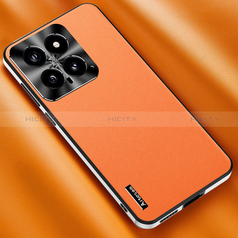 Coque Luxe Cuir Housse Etui AT2 pour Xiaomi Mi 14 Pro 5G Orange Plus