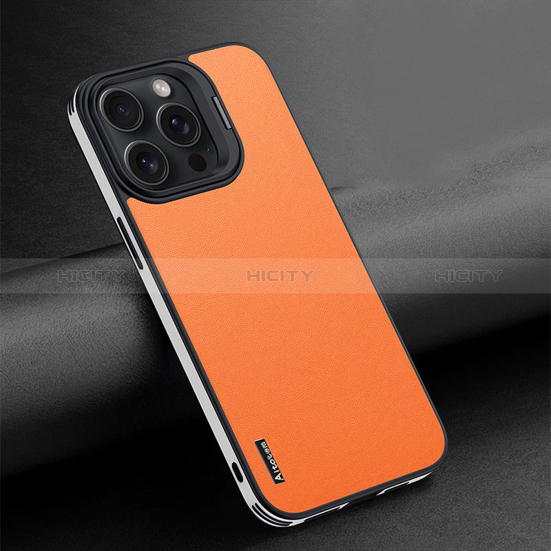 Coque Luxe Cuir Housse Etui AT4 pour Apple iPhone 14 Pro Max Orange Plus