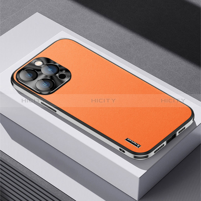 Coque Luxe Cuir Housse Etui AT5 pour Apple iPhone 15 Pro Max Orange Plus
