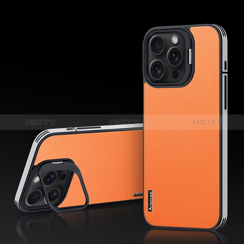 Coque Luxe Cuir Housse Etui AT5 pour Apple iPhone 15 Pro Max Orange Plus