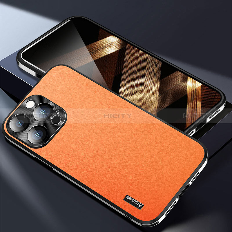 Coque Luxe Cuir Housse Etui AT7 pour Apple iPhone 16 Pro Max Orange Plus