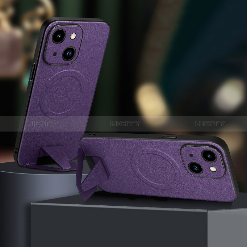 Coque Luxe Cuir Housse Etui avec Mag-Safe Magnetic Magnetique LD1 pour Apple iPhone 14 Plus Violet Plus