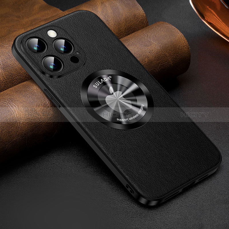 Coque Luxe Cuir Housse Etui avec Mag-Safe Magnetic Magnetique LD2 pour Apple iPhone 13 Pro Max Noir Plus