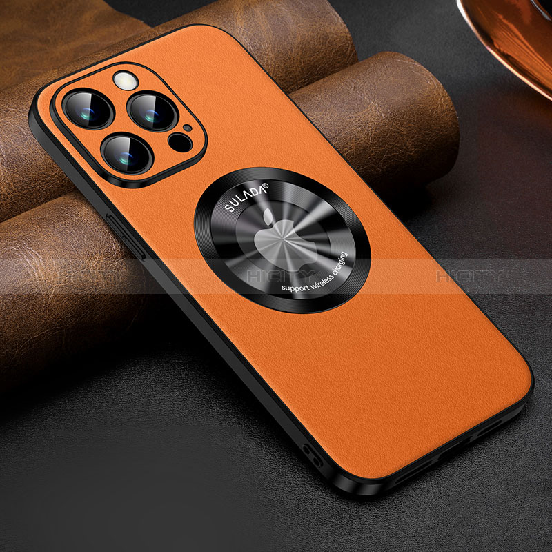 Coque Luxe Cuir Housse Etui avec Mag-Safe Magnetic Magnetique LD2 pour Apple iPhone 13 Pro Max Orange Plus