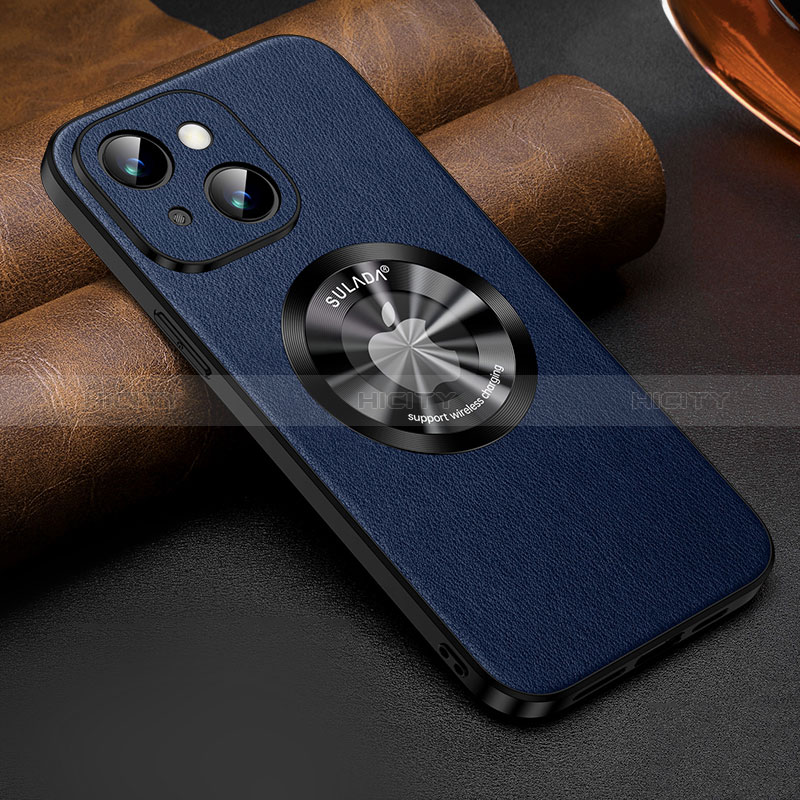 Coque Luxe Cuir Housse Etui avec Mag-Safe Magnetic Magnetique LD2 pour Apple iPhone 14 Bleu Plus