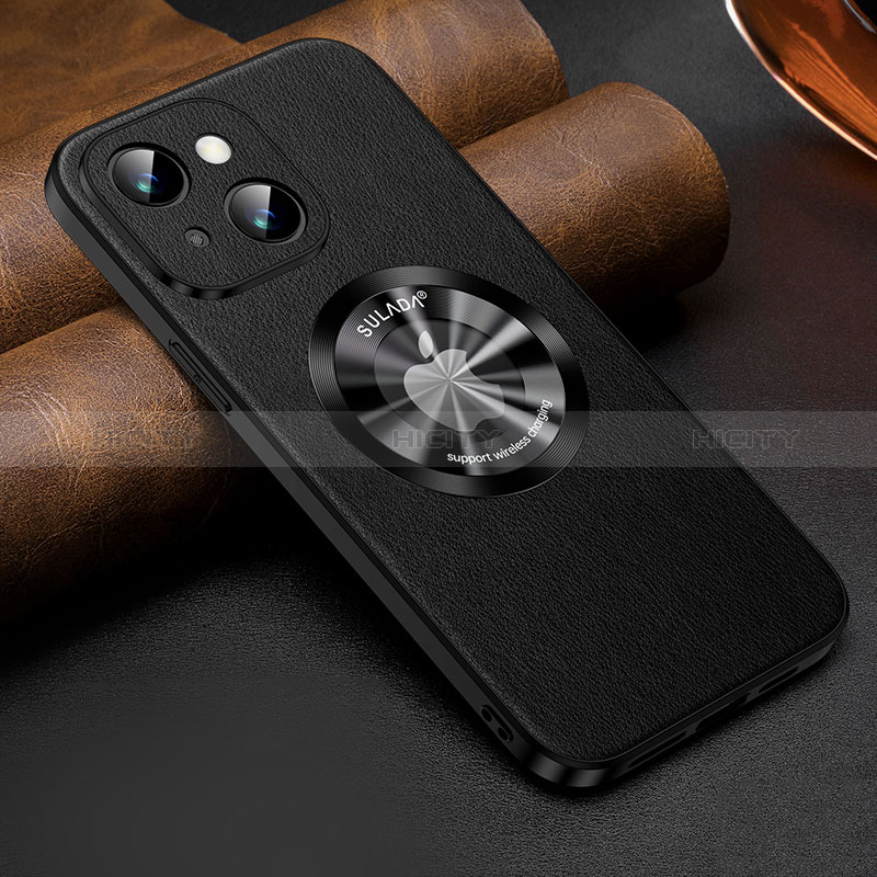 Coque Luxe Cuir Housse Etui avec Mag-Safe Magnetic Magnetique LD2 pour Apple iPhone 14 Noir Plus