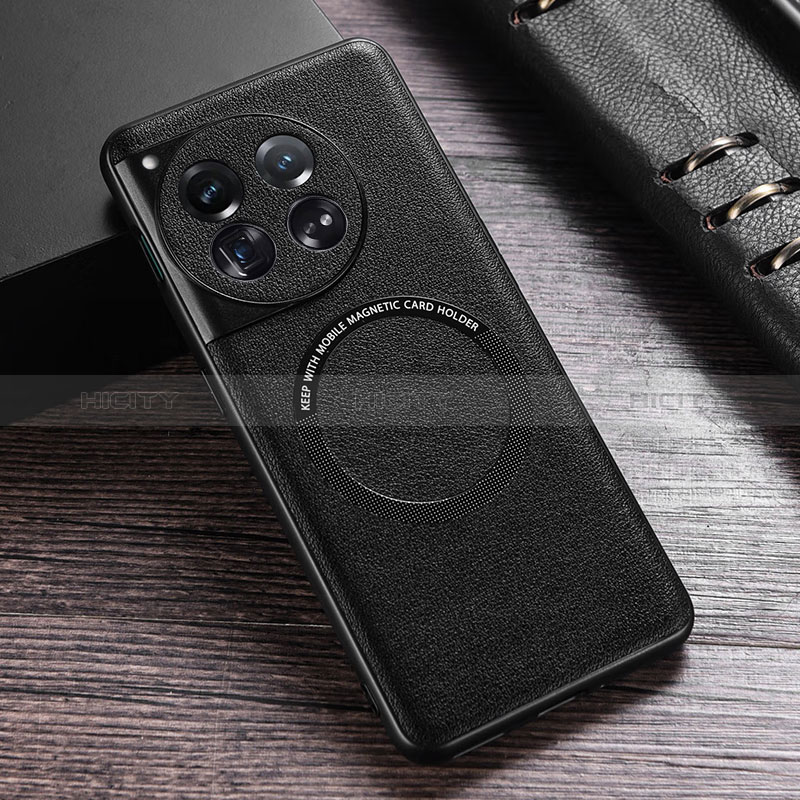 Coque Luxe Cuir Housse Etui avec Mag-Safe Magnetic Magnetique P01 pour OnePlus 12 5G Noir Plus