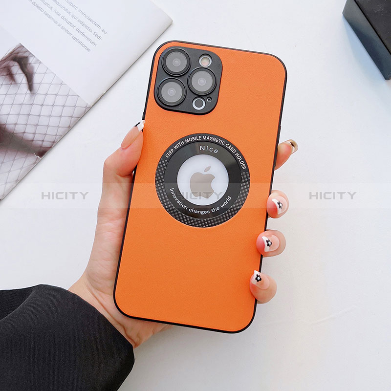 Coque Luxe Cuir Housse Etui avec Mag-Safe Magnetic Magnetique QC3 pour Apple iPhone 14 Pro Max Orange Plus