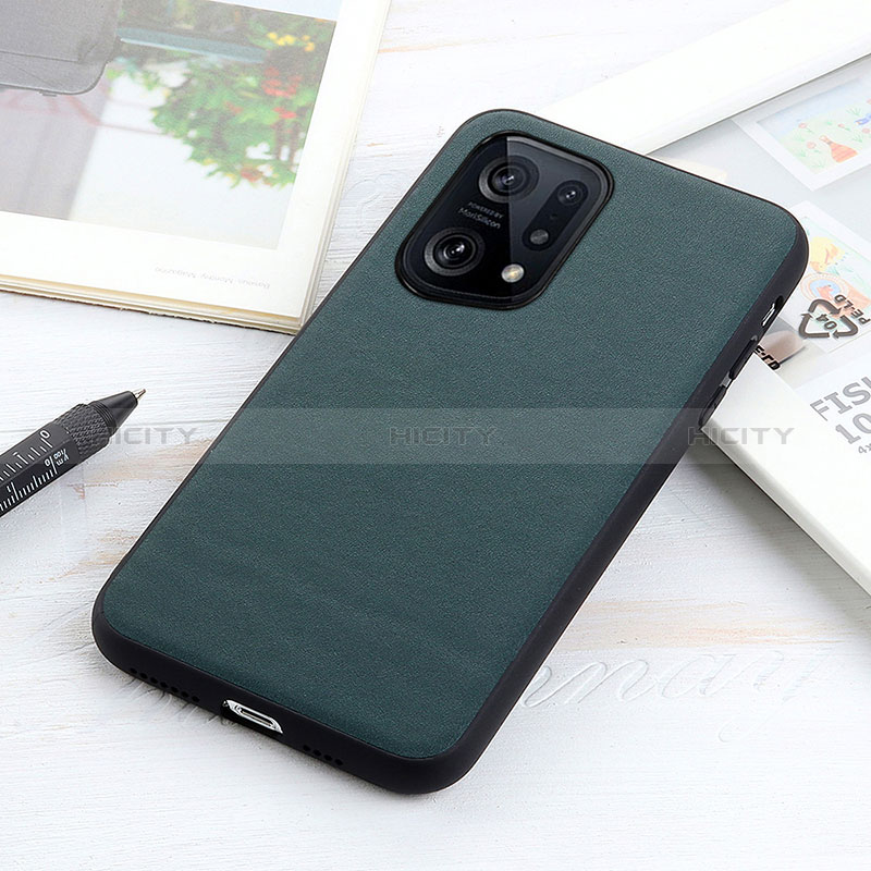 Coque Luxe Cuir Housse Etui B01H pour Oppo Find X5 5G Vert Plus