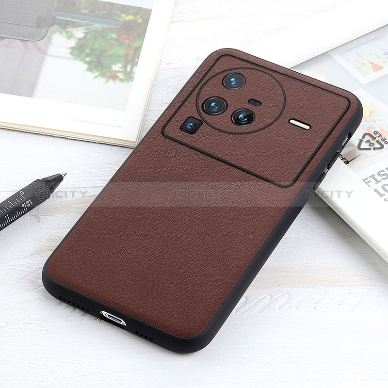 Coque Luxe Cuir Housse Etui B01H pour Vivo X80 Pro 5G Marron Plus