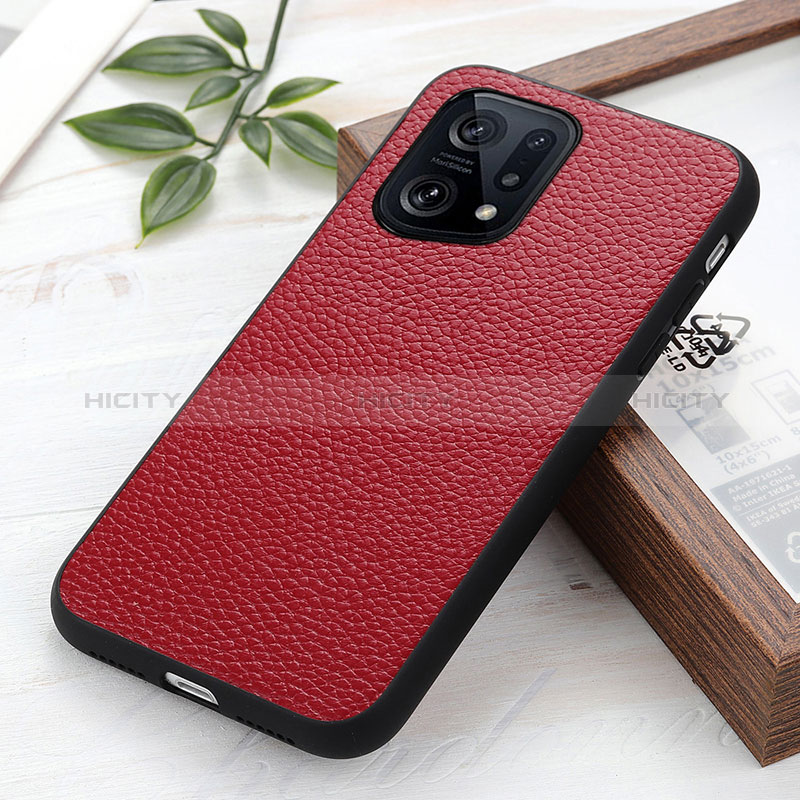 Coque Luxe Cuir Housse Etui B02H pour Oppo Find X5 5G Rouge Plus