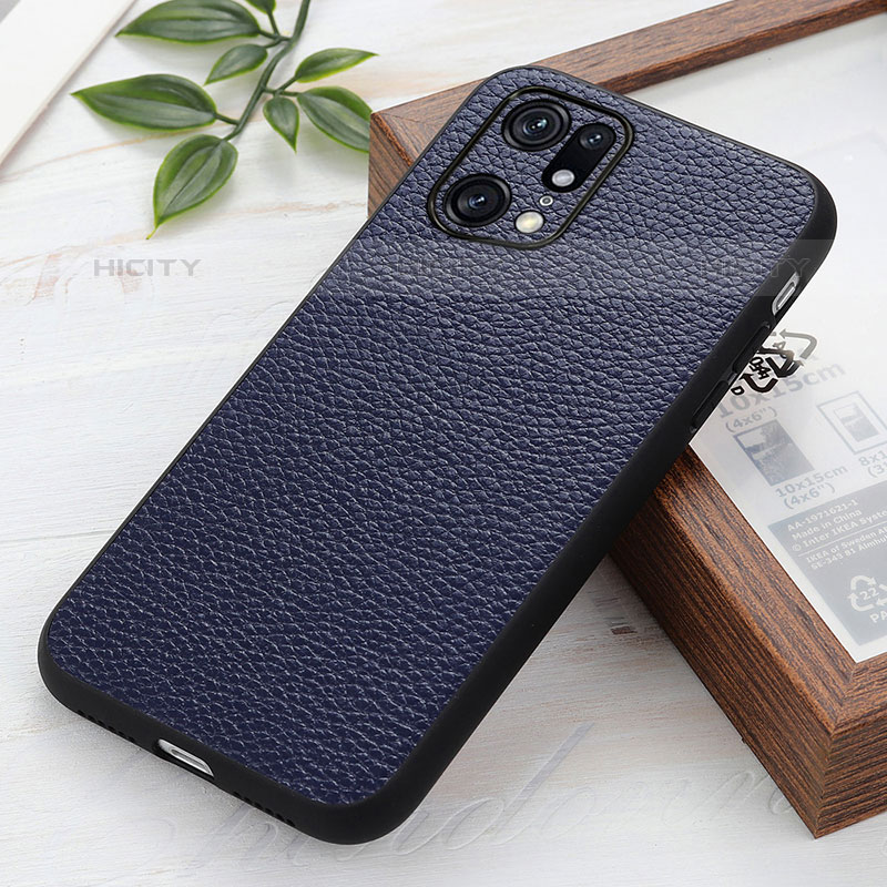 Coque Luxe Cuir Housse Etui B02H pour Oppo Find X5 Pro 5G Bleu Plus