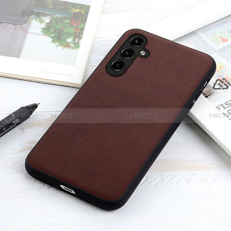 Coque Luxe Cuir Housse Etui B02H pour Samsung Galaxy A14 4G Marron Plus