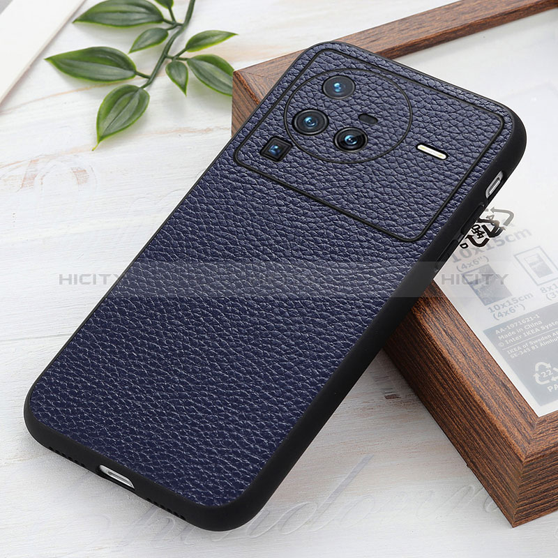 Coque Luxe Cuir Housse Etui B02H pour Vivo X80 Pro 5G Bleu Plus